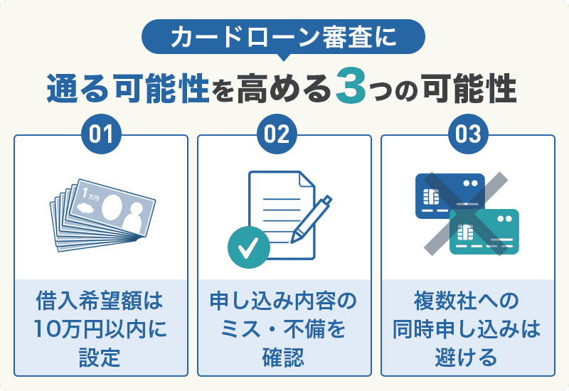 カードローンの審査に通る可能性を高める3つの可能性を説明する画像